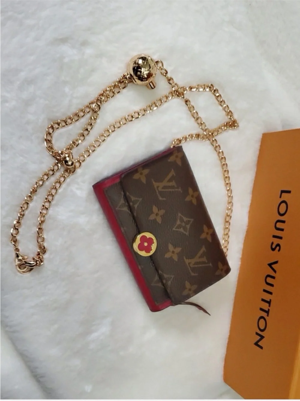 Louis Vuitton Monogram Mini Bag in Brown and Red with Gold Chain